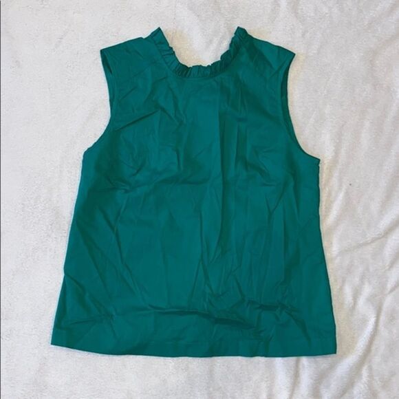 Laundry high neck and low back ruffle trim kelly green blouse | Sz S - Picture 2 of 7